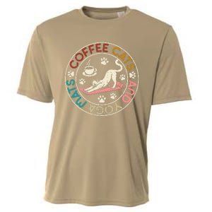 Coffee Cats And Yoga Mats Funny Cats And Yoga Lover Cooling Performance Crew T-Shirt