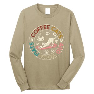 Coffee Cats And Yoga Mats Funny Cats And Yoga Lover Long Sleeve Shirt