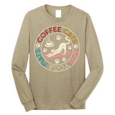 Coffee Cats And Yoga Mats Funny Cats And Yoga Lover Long Sleeve Shirt