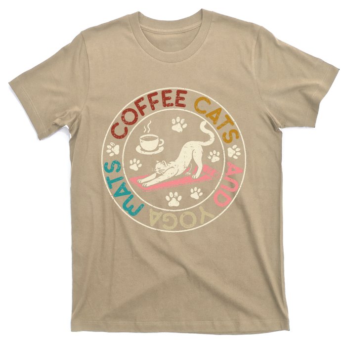 Coffee Cats And Yoga Mats Funny Cats And Yoga Lover T-Shirt