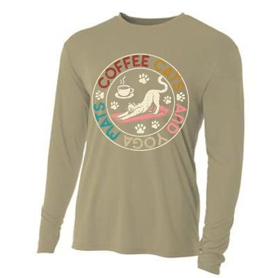 Coffee Cats And Yoga Mats Funny Cats And Yoga Lover Cooling Performance Long Sleeve Crew