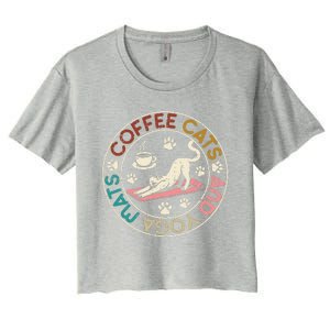 Coffee Cats And Yoga Mats Funny Cats And Yoga Lover Women's Crop Top Tee