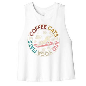 Coffee Cats And Yoga Mats Funny Cats And Yoga Lover Women's Racerback Cropped Tank