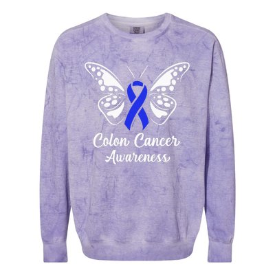 Colon Cancer Awareness Colorectal Cancer Blue Butterfly Colorblast Crewneck Sweatshirt