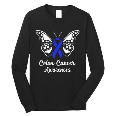 Colon Cancer Awareness Colorectal Cancer Blue Butterfly Long Sleeve Shirt