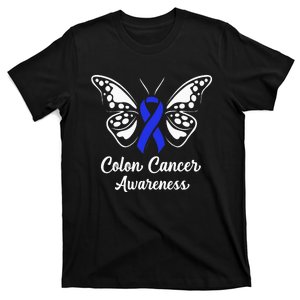 Colon Cancer Awareness Colorectal Cancer Blue Butterfly T-Shirt