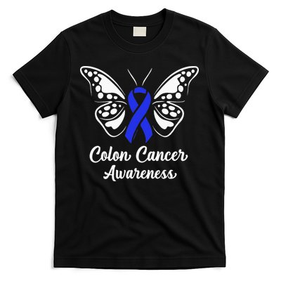 Colon Cancer Awareness Colorectal Cancer Blue Butterfly T-Shirt