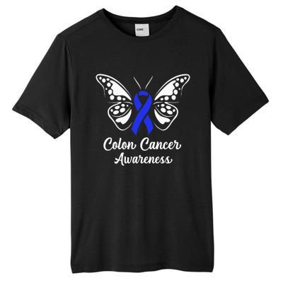 Colon Cancer Awareness Colorectal Cancer Blue Butterfly Tall Fusion ChromaSoft Performance T-Shirt