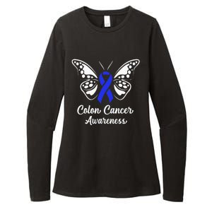 Colon Cancer Awareness Colorectal Cancer Blue Butterfly Womens CVC Long Sleeve Shirt