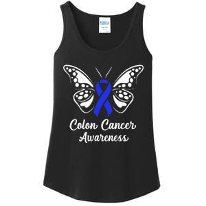 Colon Cancer Awareness Colorectal Cancer Blue Butterfly Ladies Essential Tank