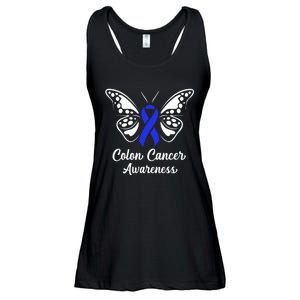 Colon Cancer Awareness Colorectal Cancer Blue Butterfly Ladies Essential Flowy Tank