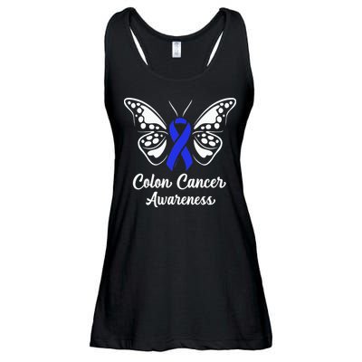 Colon Cancer Awareness Colorectal Cancer Blue Butterfly Ladies Essential Flowy Tank