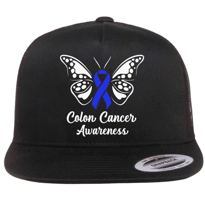 Colon Cancer Awareness Colorectal Cancer Blue Butterfly Flatbill Hat