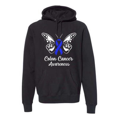 Colon Cancer Awareness Colorectal Cancer Blue Butterfly Premium Hoodie