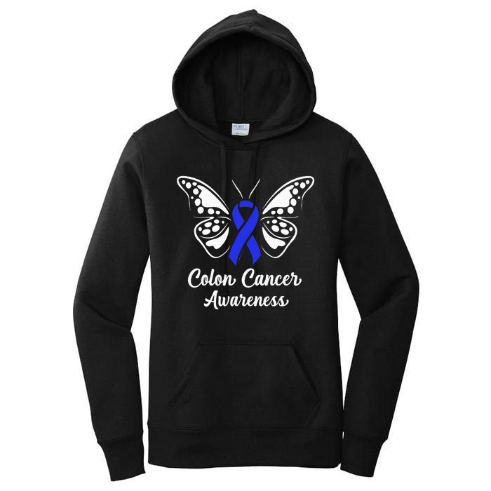 Colon Cancer Awareness Colorectal Cancer Blue Butterfly Women's Pullover Hoodie