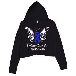 Colon Cancer Awareness Colorectal Cancer Blue Butterfly Crop Fleece Hoodie