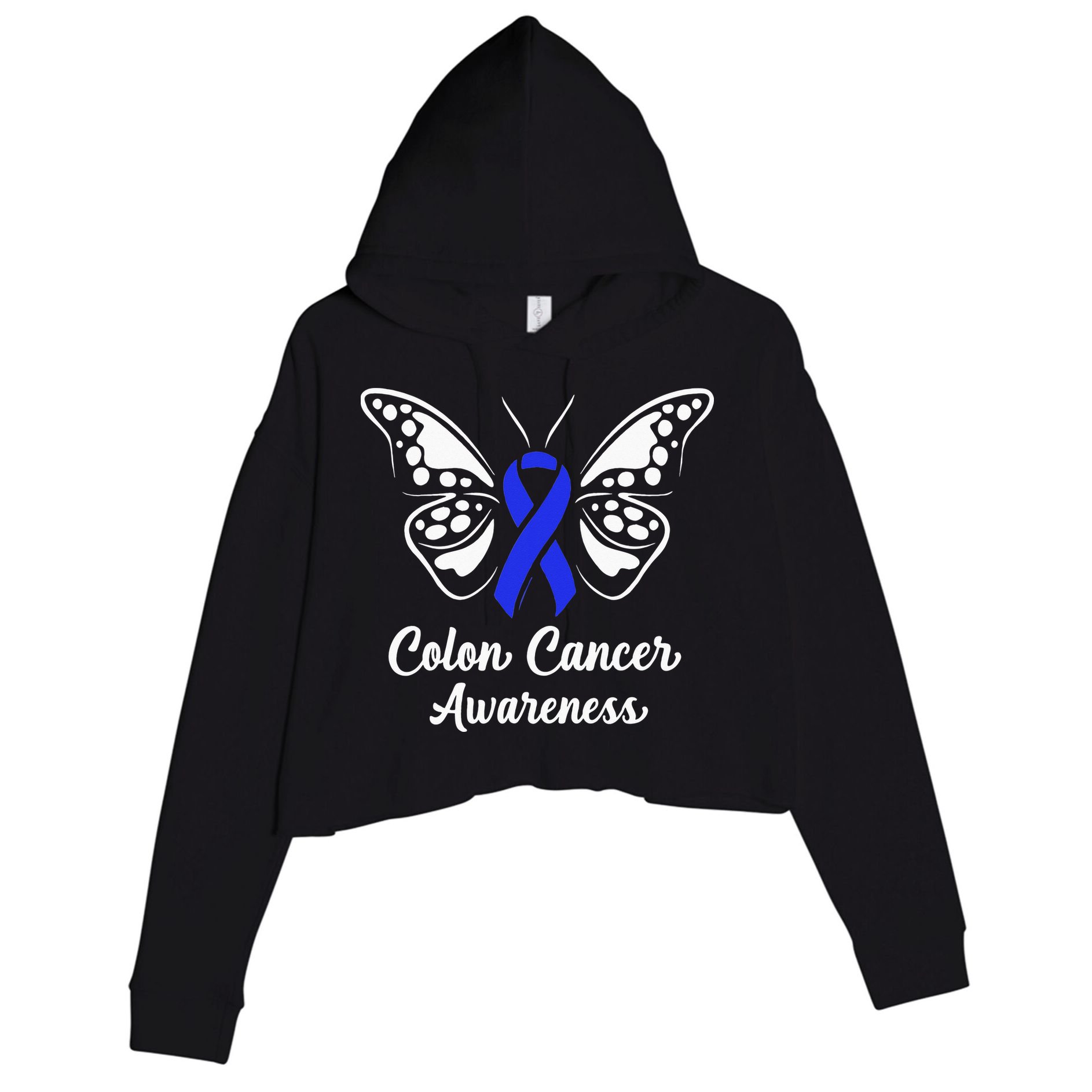 Colon Cancer Awareness Colorectal Cancer Blue Butterfly Crop Fleece Hoodie