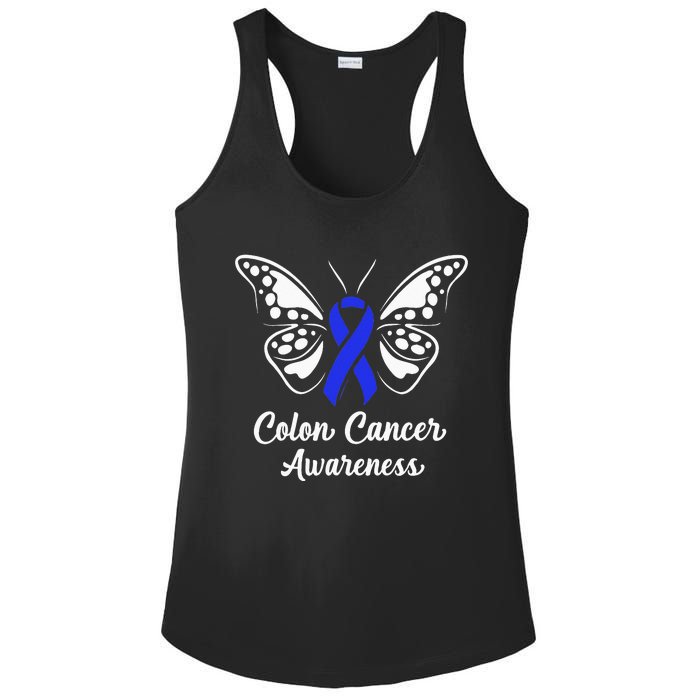 Colon Cancer Awareness Colorectal Cancer Blue Butterfly Ladies PosiCharge Competitor Racerback Tank