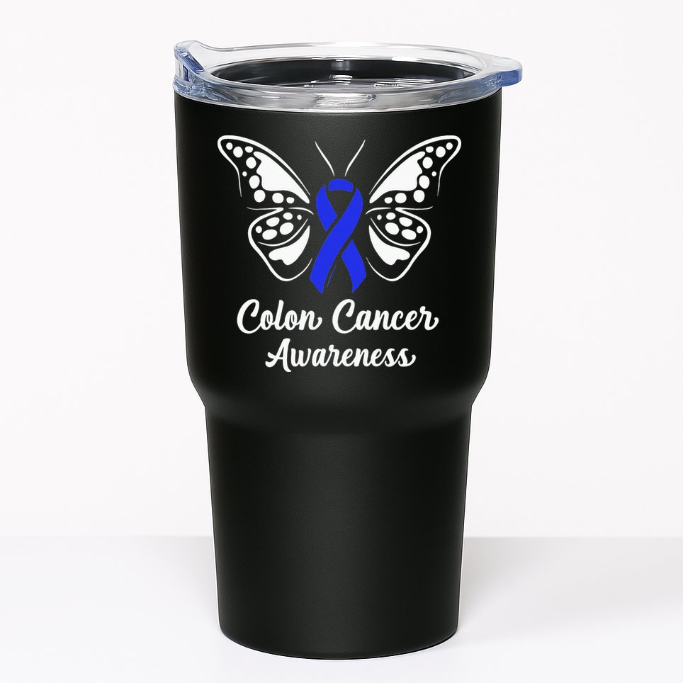 Colon Cancer Awareness Colorectal Cancer Blue Butterfly Tumbler