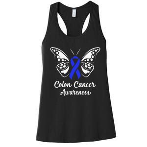 Colon Cancer Awareness Colorectal Cancer Blue Butterfly Women's Racerback Tank