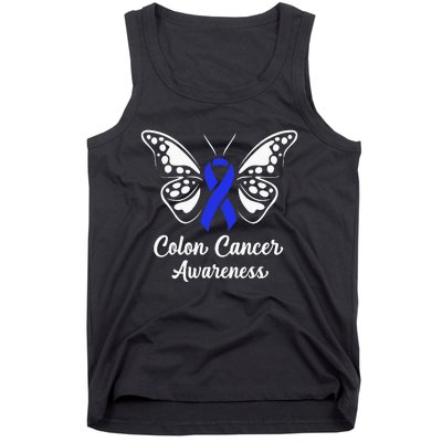 Colon Cancer Awareness Colorectal Cancer Blue Butterfly Tank Top