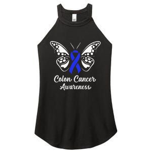 Colon Cancer Awareness Colorectal Cancer Blue Butterfly Women's Perfect Tri Rocker Tank