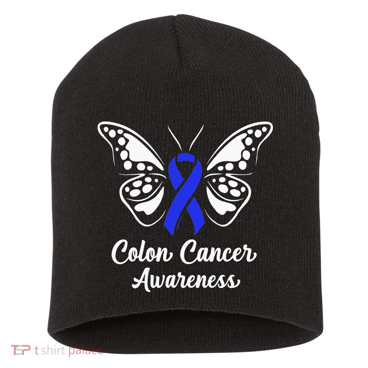 Colon Cancer Awareness Colorectal Cancer Blue Butterfly Short Acrylic Beanie
