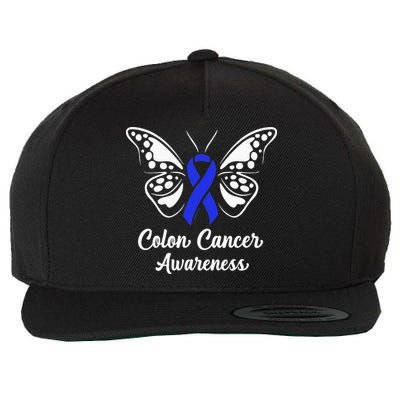 Colon Cancer Awareness Colorectal Cancer Blue Butterfly Wool Snapback Cap