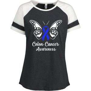 Colon Cancer Awareness Colorectal Cancer Blue Butterfly Enza Ladies Jersey Colorblock Tee