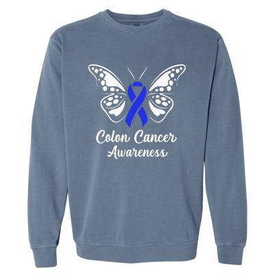 Colon Cancer Awareness Colorectal Cancer Blue Butterfly Garment-Dyed Sweatshirt