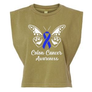 Colon Cancer Awareness Colorectal Cancer Blue Butterfly Garment-Dyed Women's Muscle Tee