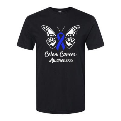 Colon Cancer Awareness Colorectal Cancer Blue Butterfly Softstyle CVC T-Shirt