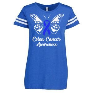 Colon Cancer Awareness Colorectal Cancer Blue Butterfly Enza Ladies Jersey Football T-Shirt