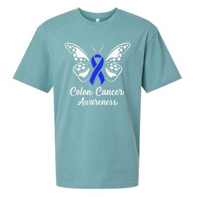 Colon Cancer Awareness Colorectal Cancer Blue Butterfly Sueded Cloud Jersey T-Shirt