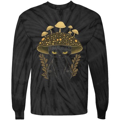 Cute Cottagecore Aesthetic Cat Mushroom Women Tie-Dye Long Sleeve Shirt
