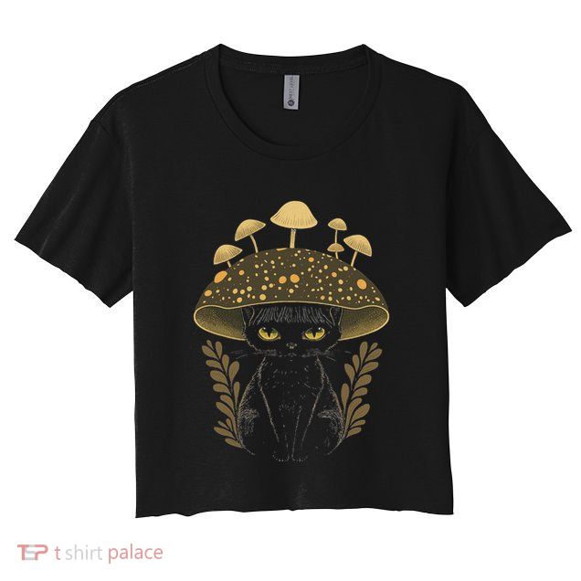 Cute Cottagecore Aesthetic Cat Mushroom Women Crop Top