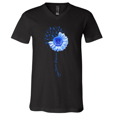 Colon Cancer Awareness Flower Survivor Fighter V-Neck T-Shirt