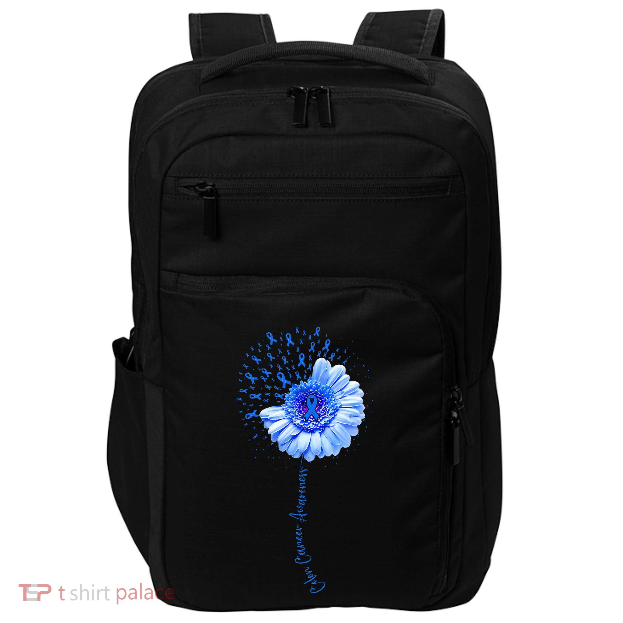 Colon Cancer Awareness Flower Survivor Fighter Impact Tech Backpack