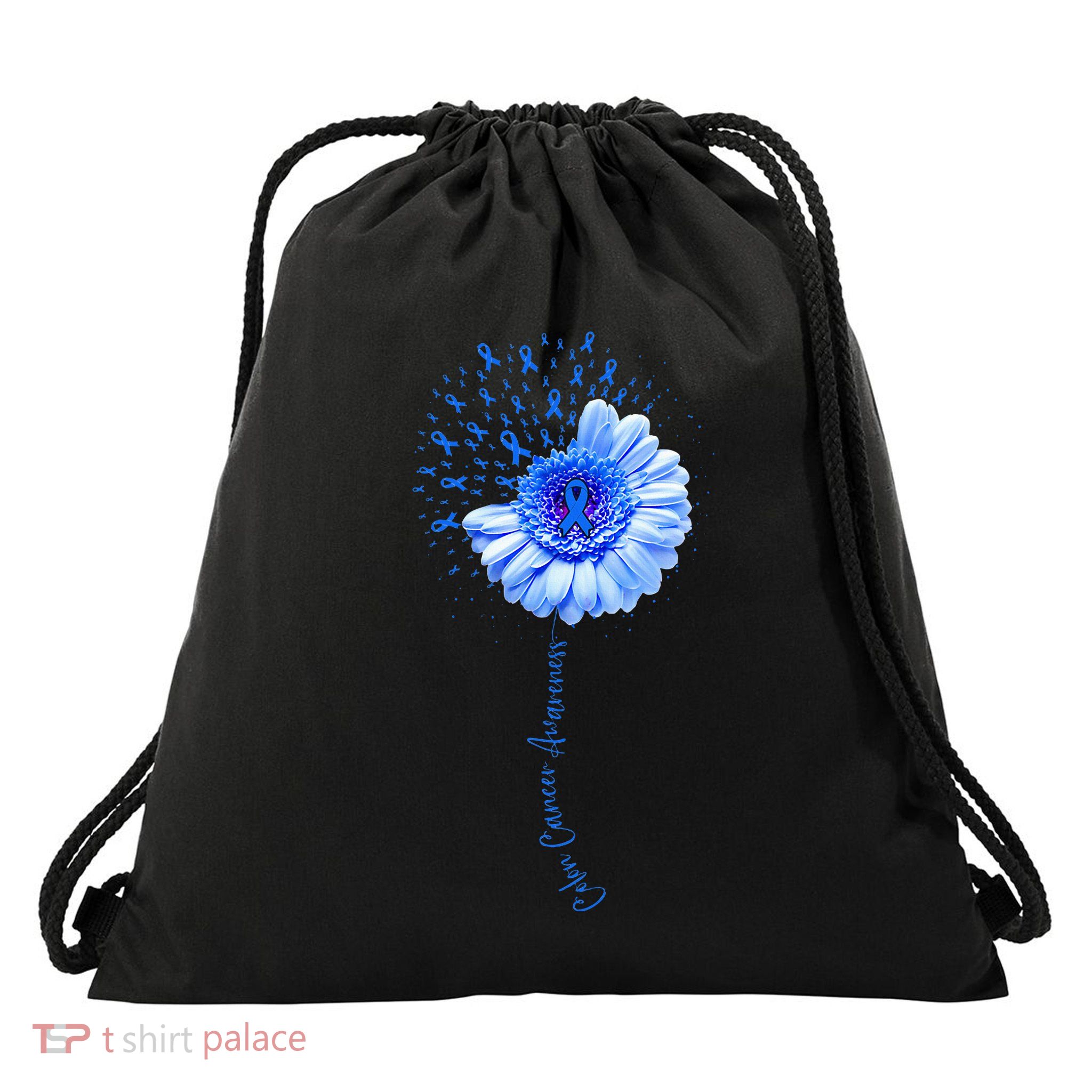 Colon Cancer Awareness Flower Survivor Fighter Drawstring Bag