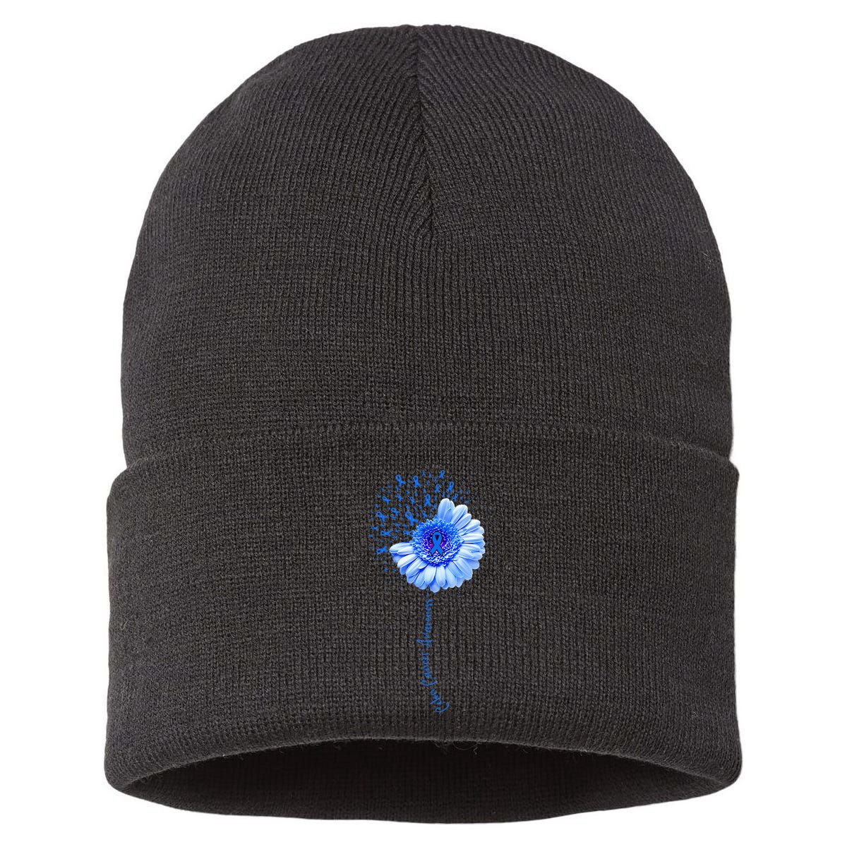 Colon Cancer Awareness Flower Survivor Fighter Sustainable Knit Beanie