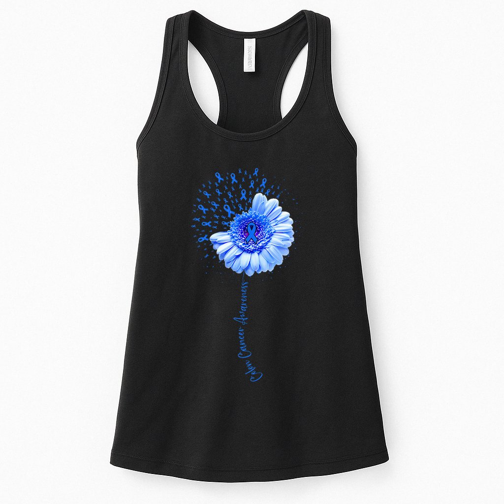 Colon Cancer Awareness Flower Survivor Fighter Womens Tank Top