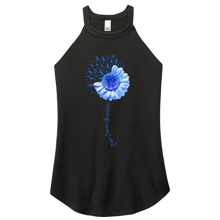 Colon Cancer Awareness Flower Survivor Fighter Women's Perfect Tri Rocker Tank