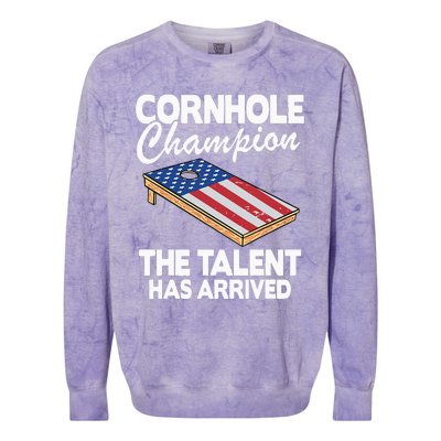 Cornhole Champion American Flag Board Funny Cornhole Colorblast Crewneck Sweatshirt