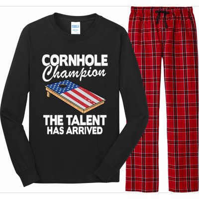 Cornhole Champion American Flag Board Funny Cornhole Long Sleeve Pajama Set