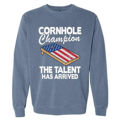 Cornhole Champion American Flag Board Funny Cornhole Garment-Dyed Sweatshirt