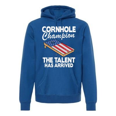 Cornhole Champion American Flag Board Funny Cornhole Premium Hoodie