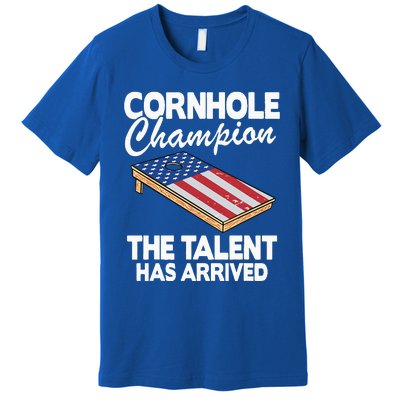 Cornhole Champion American Flag Board Funny Cornhole Premium T-Shirt