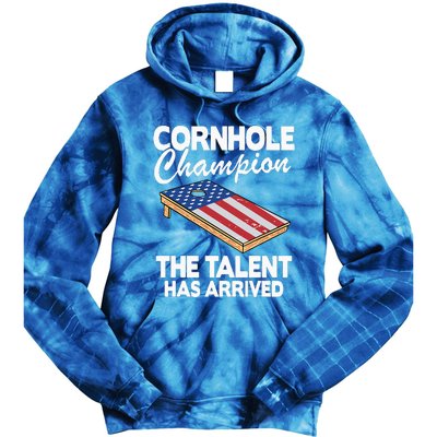 Cornhole Champion American Flag Board Funny Cornhole Tie Dye Hoodie