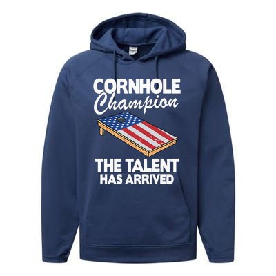 Cornhole Champion American Flag Board Funny Cornhole Performance Fleece Hoodie