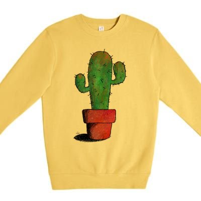 Cool Cactus Art Cacti Succulent Saguaro Gift Premium Crewneck Sweatshirt